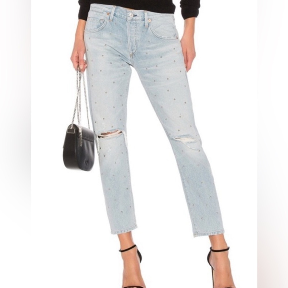 Citizens of Humanity Emerson‎ Studded Slim Boyfriend Jeans Distressed Light 28”